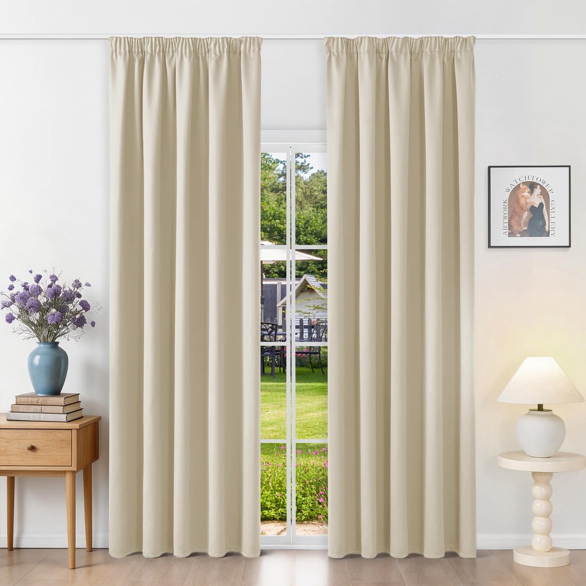 gordijnen met rimpelband, thermische gordijnen, koudebescherming, gordijnen, ondoorzichtig, 245 x 160 (HxB), lichtbeige, set van 2 verduisteringsgordijnen voor railsysteem, schuifgordijnen