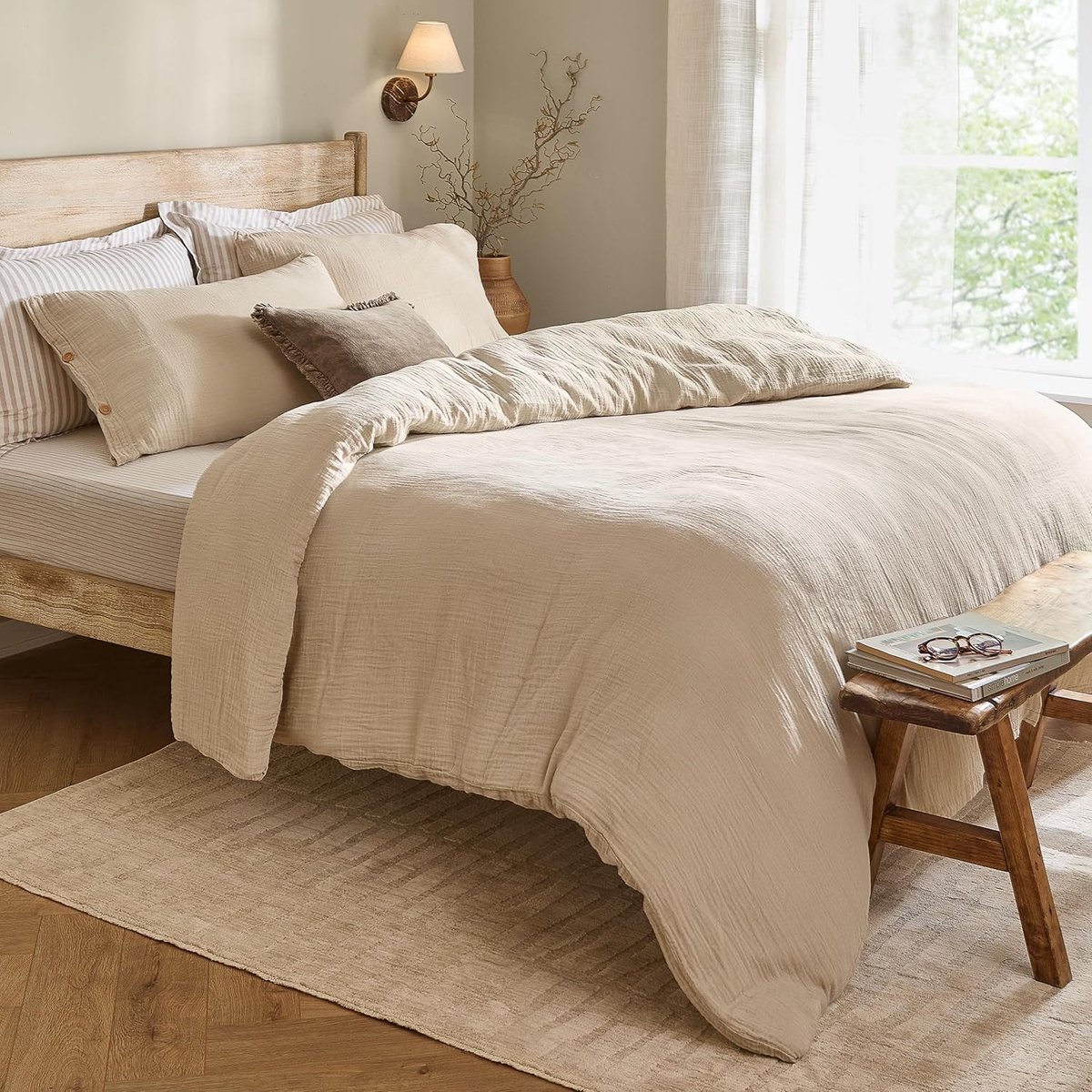 Furn. Yard Lark Mousseline Katoen Dekbedovertrek Set - King - Naturel