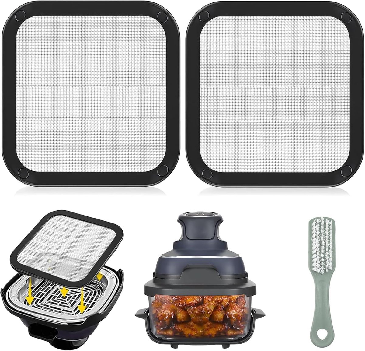 roestvrijstalen spatbescherming, roestvrij staal, spatbescherming voor Ninja Crispi FN101GY/FN101SG/FN101ST buitenaccessoires, heteluchtfriteuse met siliconen (2 stuks)