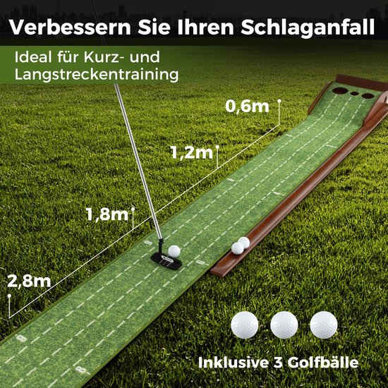 Golf Putting Mat Putting Training Hulpmiddel met Automatische Balterugloop 3 Maten Gaten en 3 Golfballen voor Binnen- en Buitentraining van GOLF — afbeelding 4