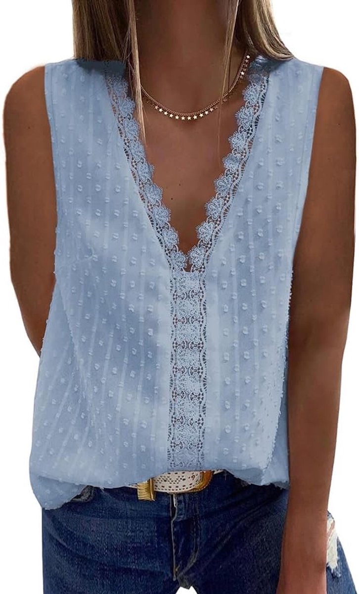 V-hals, zomer, bovenstuk, kant, elegante tuniek, korte mouwen, chiffon, hemd, tops