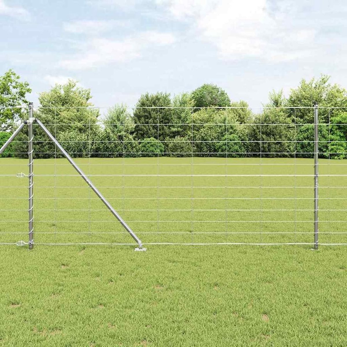 Veldhek 1,2 x 25 m verzinkt staal, hekpalen met grondpennen 13 stuks Ø 32 mm 140 cm net voor kleine dieren tuinhek hek voor tuin huis binnenplaats kippenhek konijnenhok wildbescherming