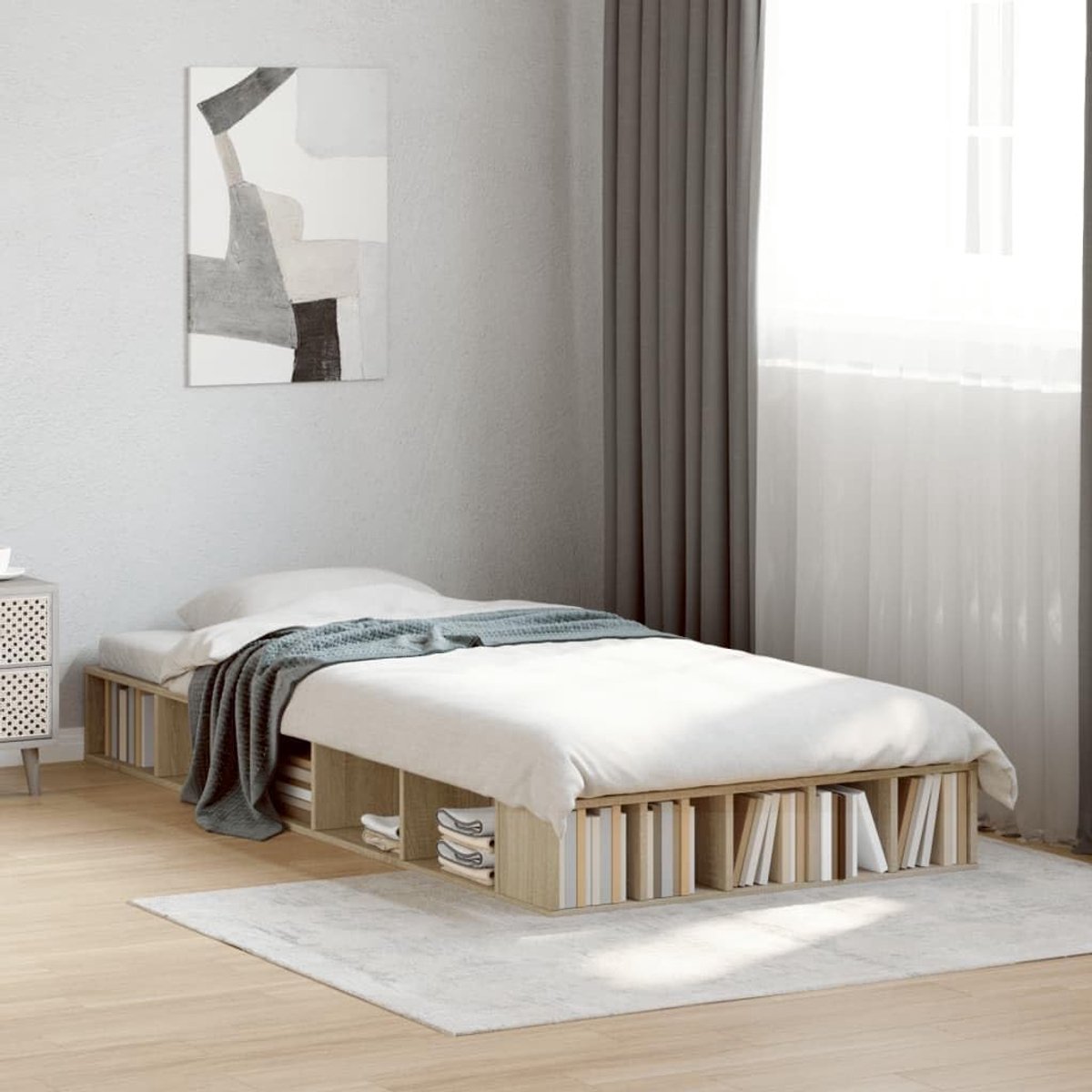 Hout opbergbed Lattenbodem Sonoma eiken 90x190 cm
