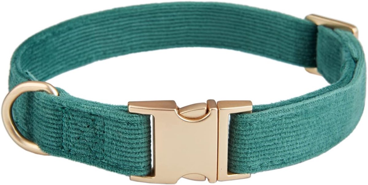 Hondenhalsband van natuurlijk katoen, corduroy gemaakt voor middelgrote honden met een gevoelige huid, flessengroen