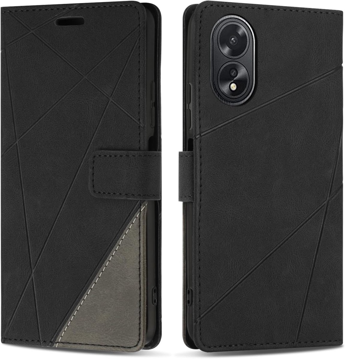 Hoesje voor OPPO A58 4G, Premium Lederen Portemonnee Beschermhoes Telefoonhoesjes met Kaartenvakken Beschermhoesje voor OPPO A58 4G, Zwart