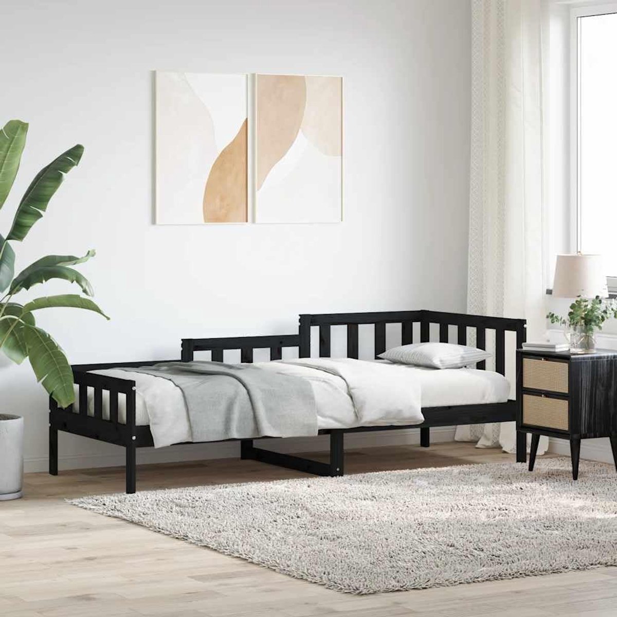 Massief grenenhout multifunctionele slaapbank bedbank 80x200 cm zwart