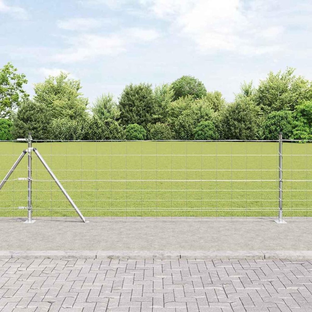 Wilgenhek 0,8 x 50 m verzinkt staal, hekpalen met basisplaten 13 stuks Ø 32 mm 90 cm verzinkt staal zeshoekig vlechtwerk veldhek voor kippenhok konijnenren wildbescherming