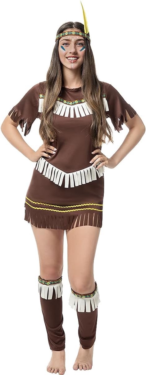 | Inheems kostuum voor vrouwen Cowboys, Western - Kostuum voor Volwassenen Accessoire verkleedkleding en rekwisieten voor Halloween, carnaval & feesten - Bruin