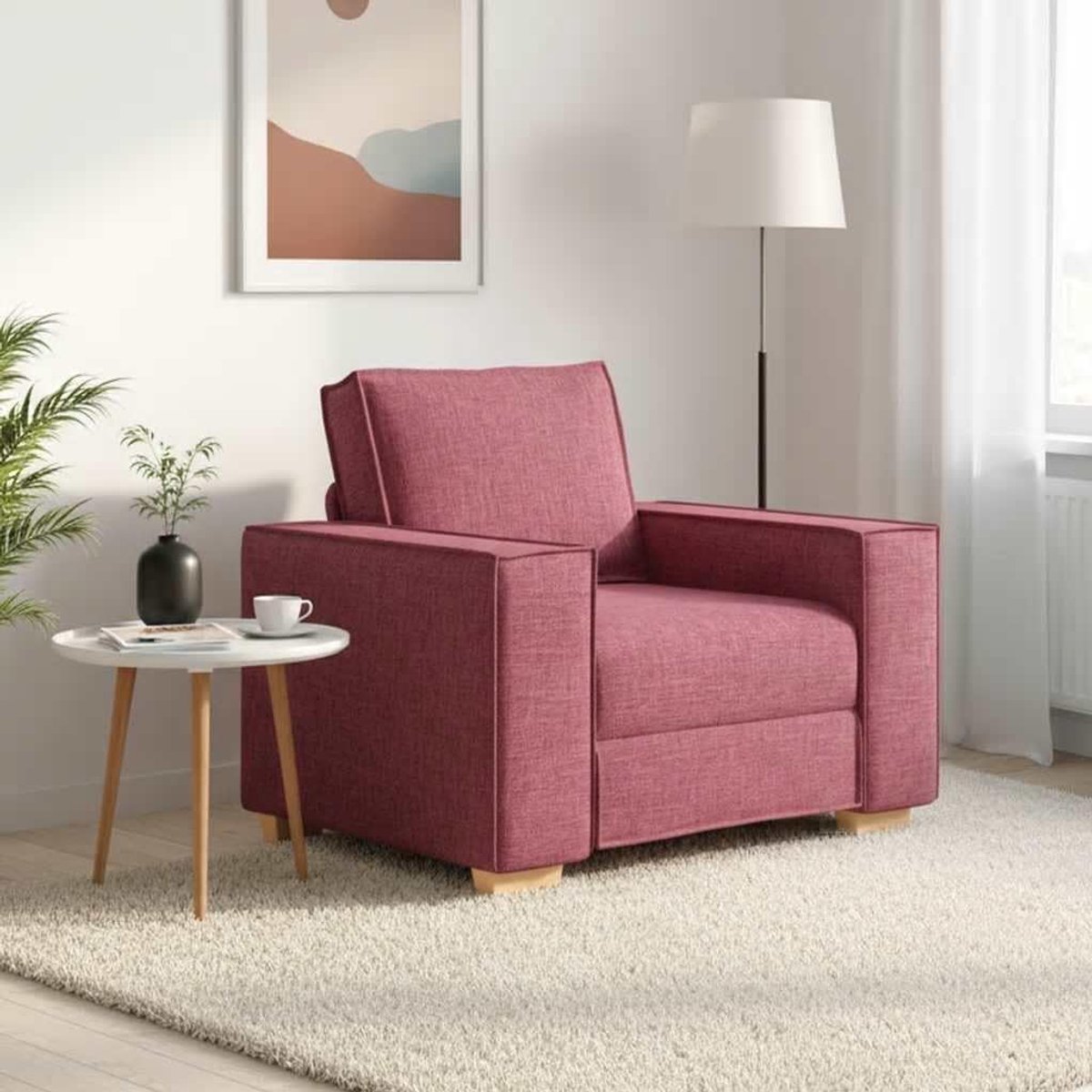 Huishoudtextiel, wijnrood, 100 x 78 x 84 cm, stoffen bekleding, zitmeubel, loungesofa met brede armleuningen, voor woonkamer, kantoor, gezellig zitgevoel
