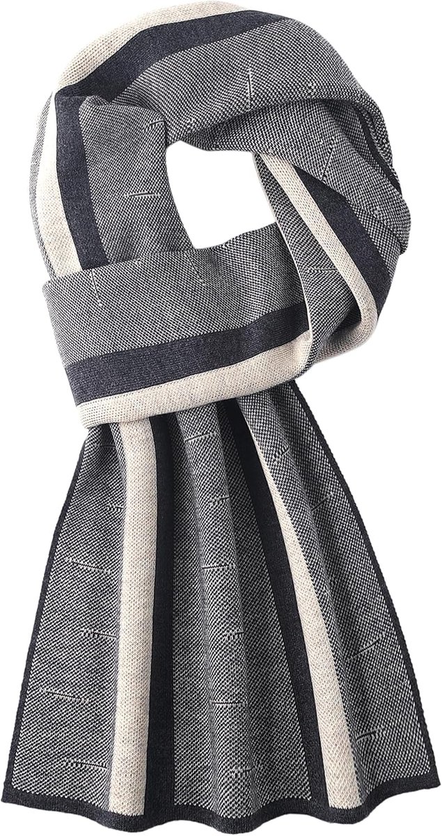 Gebreide sjaal 6% wol gebreide sjaal winter herfst herensjaal wollen sjaal casual business gentleman - smal gestreept grijs en beige, J11 smal gestreept grijs & beige, 180×30cm