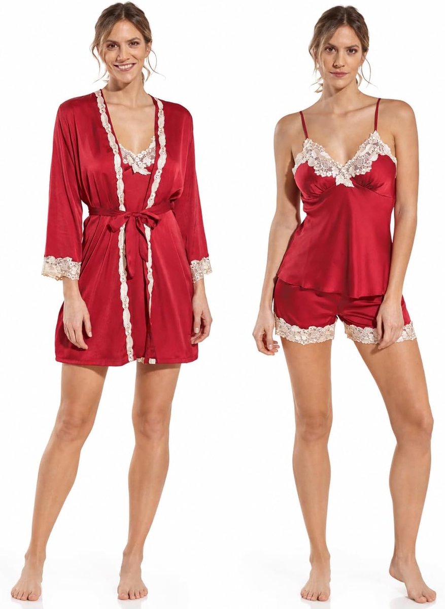 5-delig satin pyjama set met kant