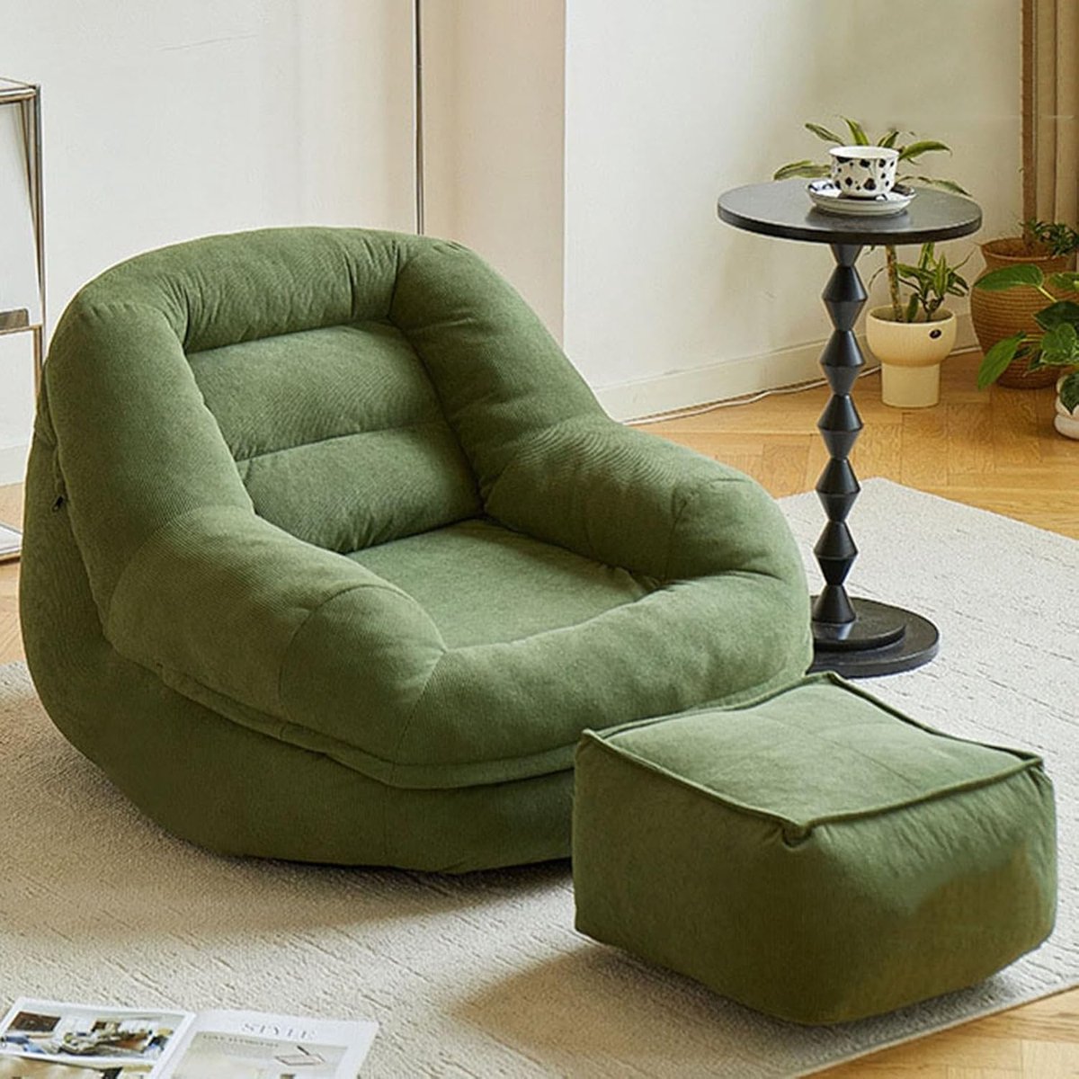 Fauteuil,enkele zitzak stoel met vulling inbegrepen,Volwassen Bean Bag met draagbaar handvat,Hoekbank afneembare en wasbare hoes voor Woonkamer Slaapkamer Balkon Kantoor,Olijfgroen,74*82*62cm