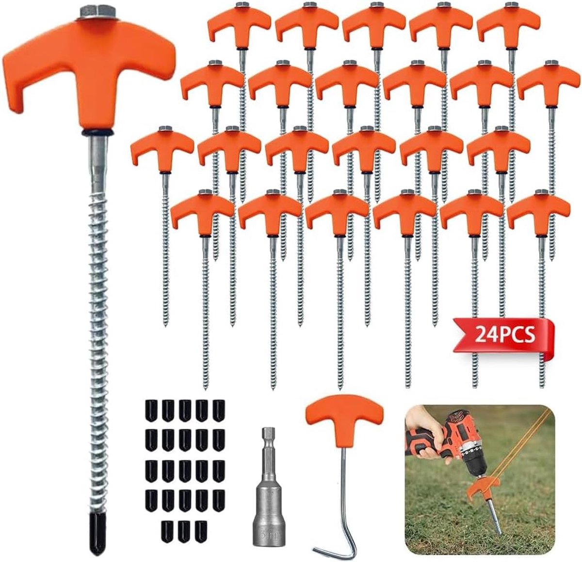 Dailygoods- Tentstokken 10 stuks - Tentharingen met schroefdraad - Grondankers voor camping - Flexibel en eenvoudig te gebruiken - Helder oranje kleur