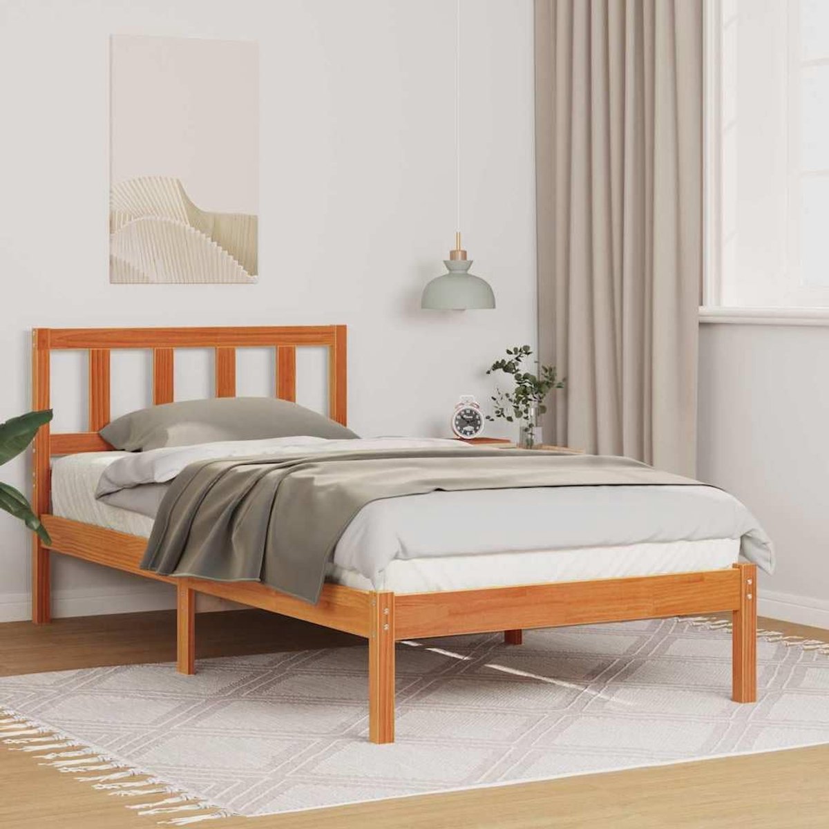 Grenenhout modern platformbed Wasbruin 100 x 200 cm