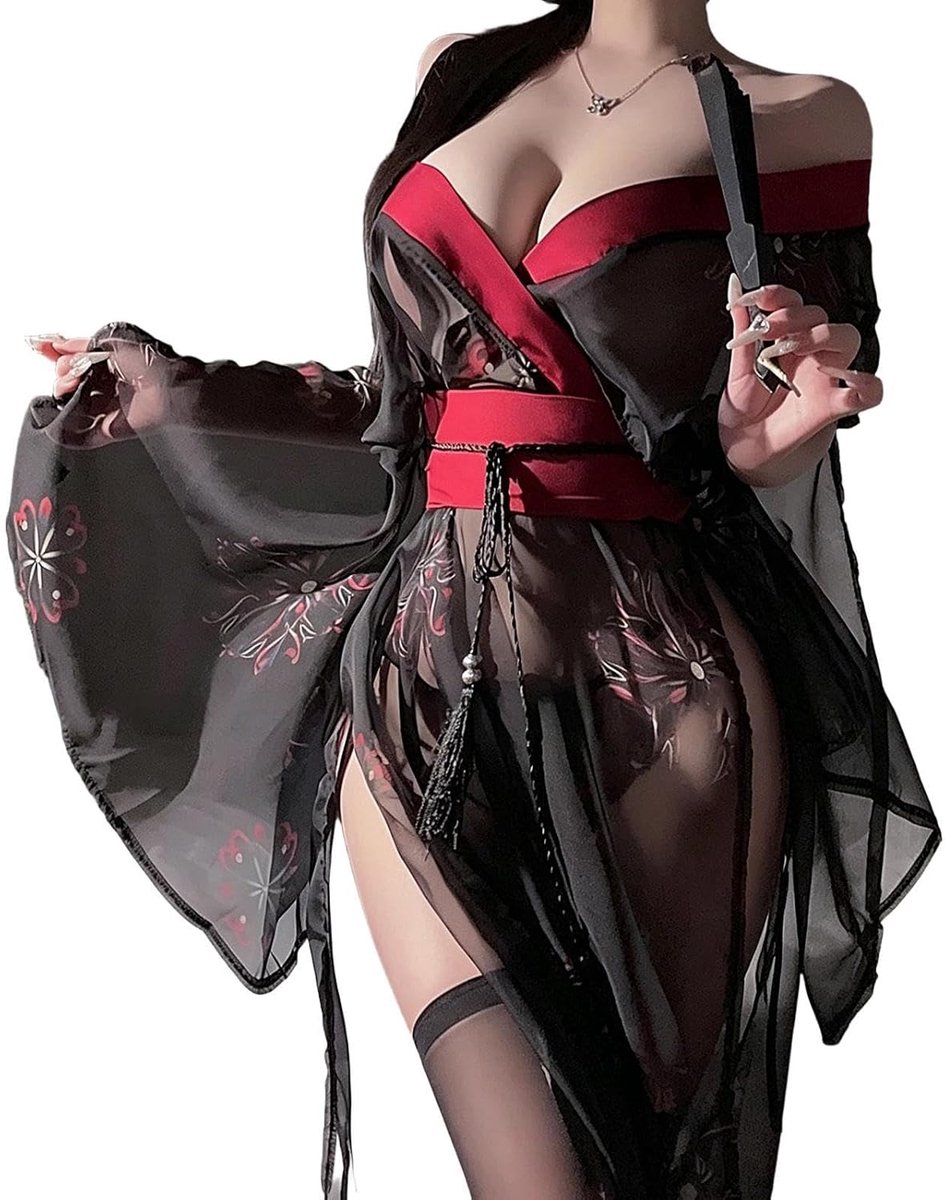 Erotische Dames Sexy Kimono Lingerie Zijsplit Doorschijnend Diepe V-hals