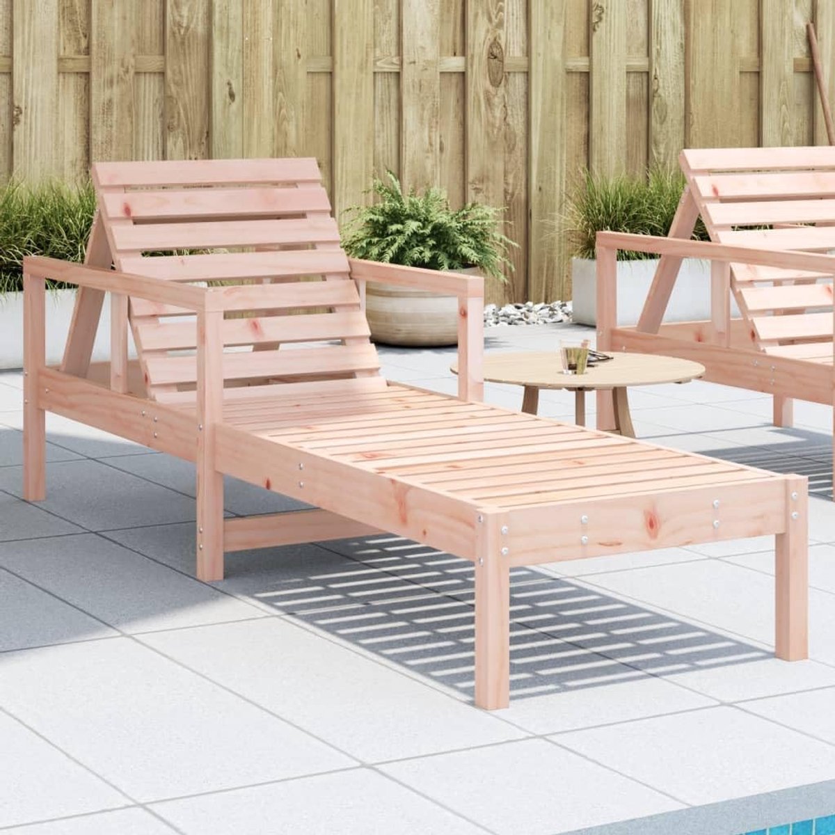 Houten Douglas zonnebed, 199,5 x 62 x 55 cm, met verstelbare rugleuning, voor tuin, terras, zwembad, robuuste outdoor ligstoel van hout met latten-design