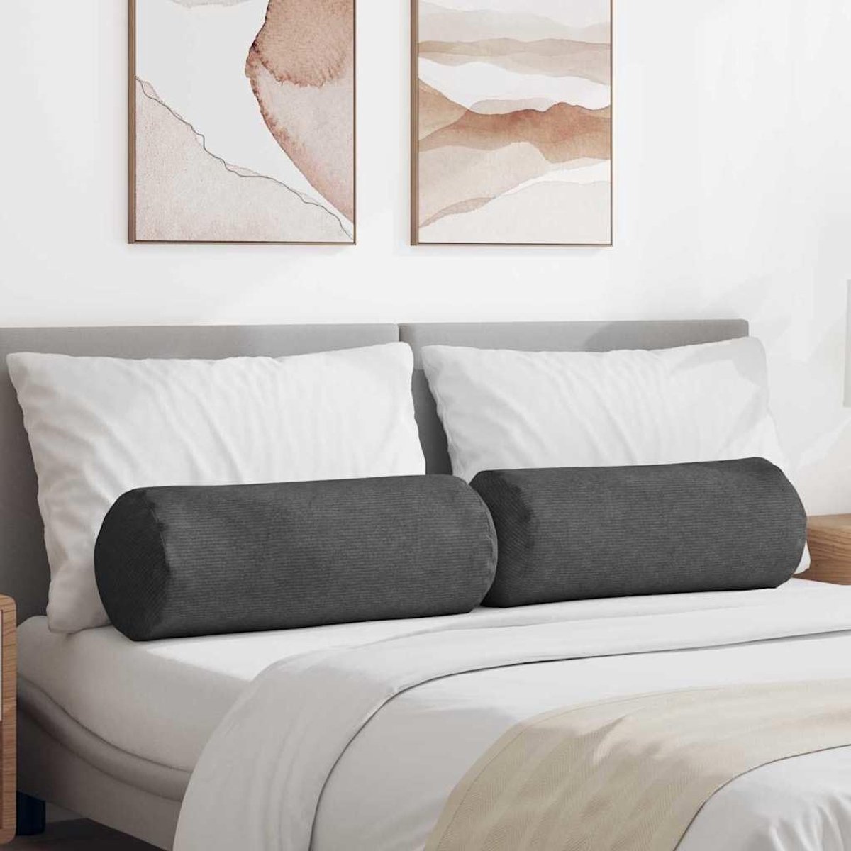 Kussens, 2 stuks, donkergrijs, diameter 25 x 70 cm, corduroy, bankkussen, polyestervezelvulling, afneembare overtrek voor woonkamer en slaapkamer