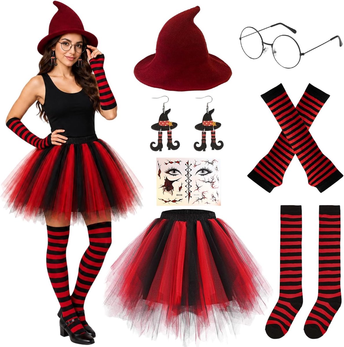 Heksenkostuum voor dames, Halloween-kostuum voor volwassenen met accessoires