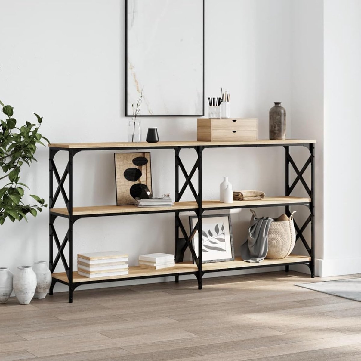Consoletafel Sonoma eiken, 156 x 28 x 80,5 cm, gelamineerd hout, ingangsmeubel, eindtafel voor woonkamer, entree, hal, eetkamer