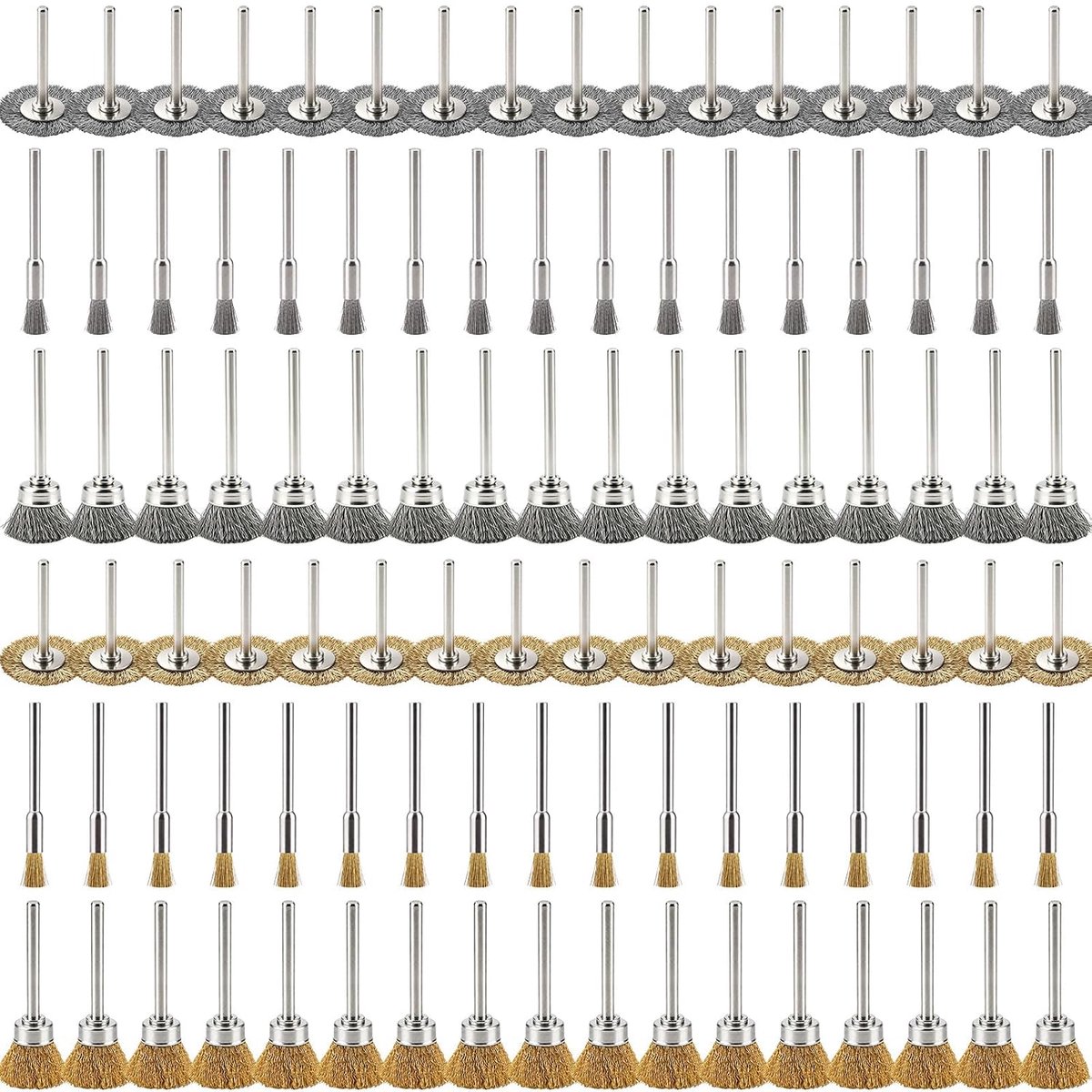 100 kleine metalen stalen borstels voor draaigereedschap, 1/8 schacht