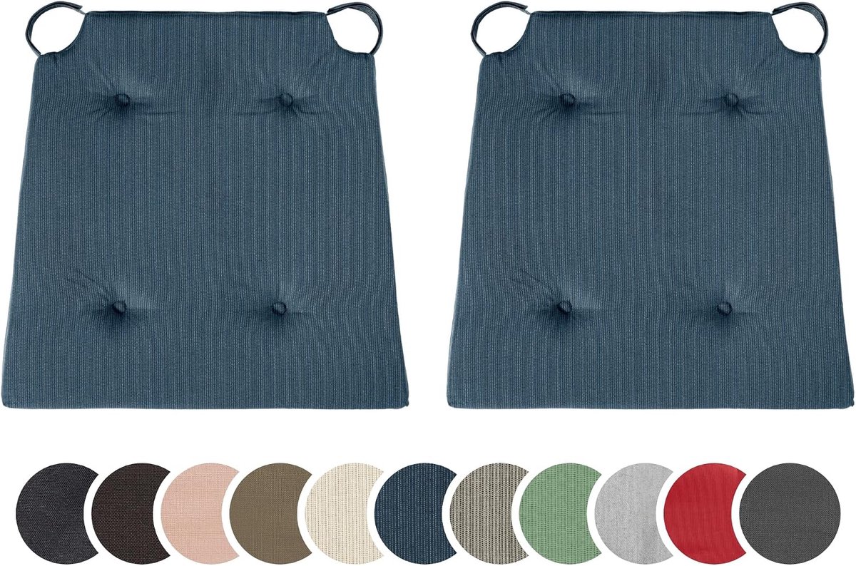 Sleepling 194581 Set van 2 stoelkussens, zitkussen voor binnen en buiten, met klittenbandsluiting, 100% katoen, made in EU, afmetingen: 42 (voor) 35 (achter) x 40 x 5 cm, donkerblauw