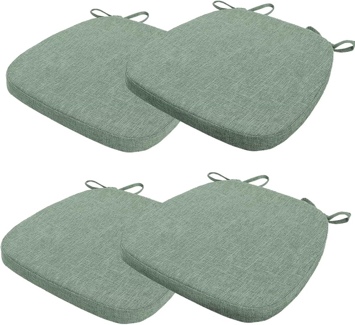 Set van 4 stoelkussens, 40 x 38 x 3 cm, met banden, wasbaar zitkussen, antislip, afneembare overtrek met ritssluiting, ideaal voor thuis, kantoor, keuken, eetkamer, agaatgroen