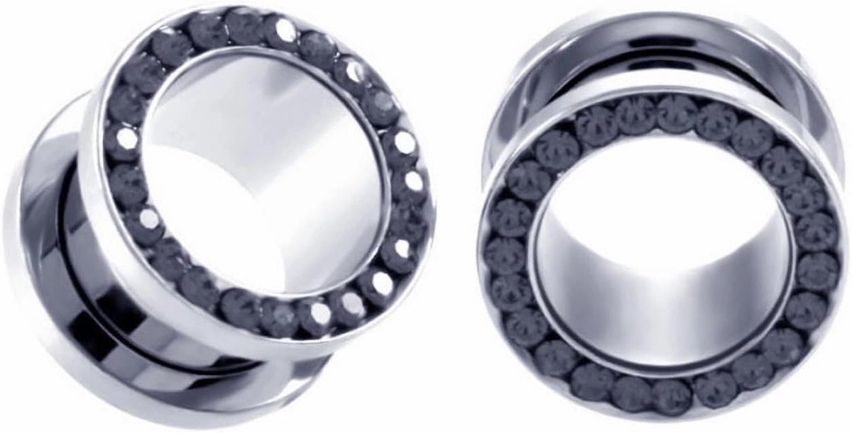 Zwart Lichtblauw 3 Paar Rvs O Oor Meters Tunnels Oren Schroef Fit Body Piercing Sieraden