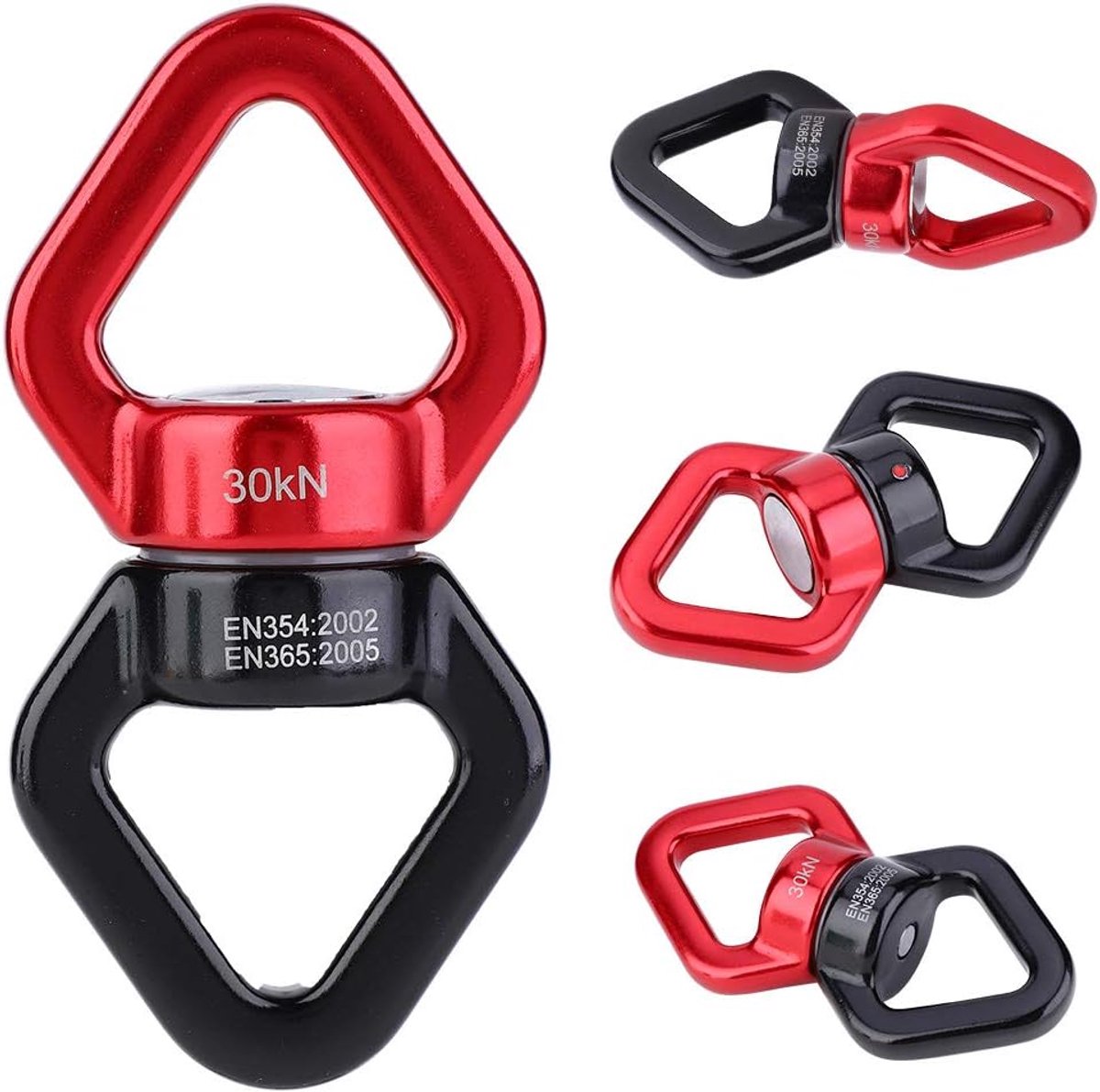 Swing Safety Rotational Device, 7075 Aluminium, 30KN Capaciteit, voor boomschommel- en Luchtdansactiviteiten (rood Zwart)