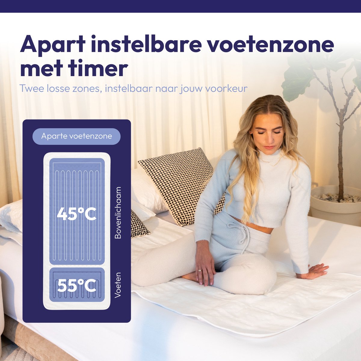 Comfeur Elektrische onderdeken 190x90 cm met Aparte Voetenzone - Elektrisch deken - Warmte deken - 3 Timer-settings - 6 Warmtestanden - Twee Warmtezones - Incl. Matrasbanden – foto 5