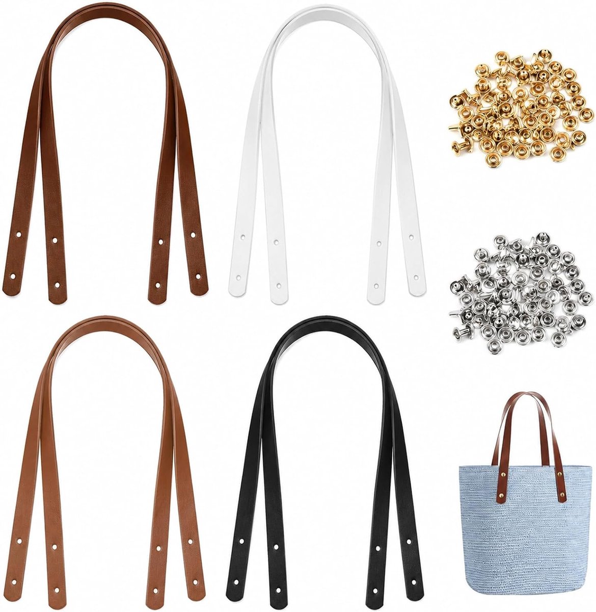 8 stuks lederen tasgrepen, 60 cm, doe-het-zelf tasgrepen, haken, tasriemen, 4 kleuren, tasgreep, lederen tasgreep voor 64 klinknagels, leer, doe-het-zelf tas