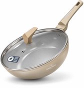 Swiss Haus® LW30CH Wokpan Inductie met Deksel - Ø 30 cm / 4.5 Liter - PFAS Vrij - Wokpannen Voor Alle Warmtebronnen - Wok Pan Met Sapphire™ Antiaanbaklaag - Champagne