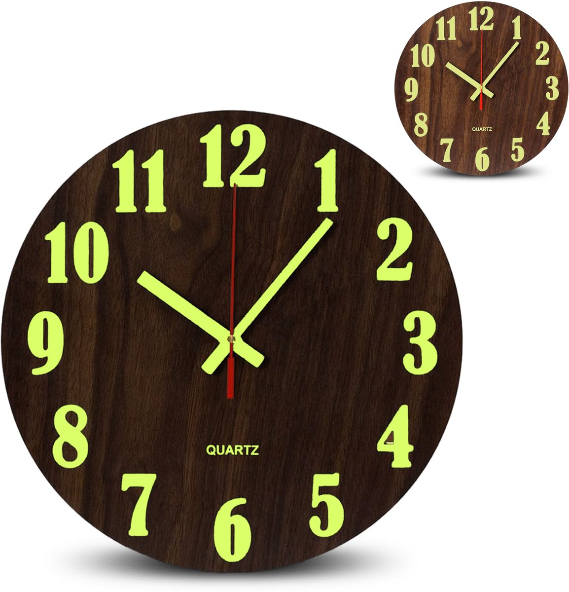 FISHTEC Romeinse wandklok, stil, temperatuurweergave, antiek en modern LCD-scherm, grote cijfers, voor slaapkamer, woonkamer, gang, keuken, kantoor, goud