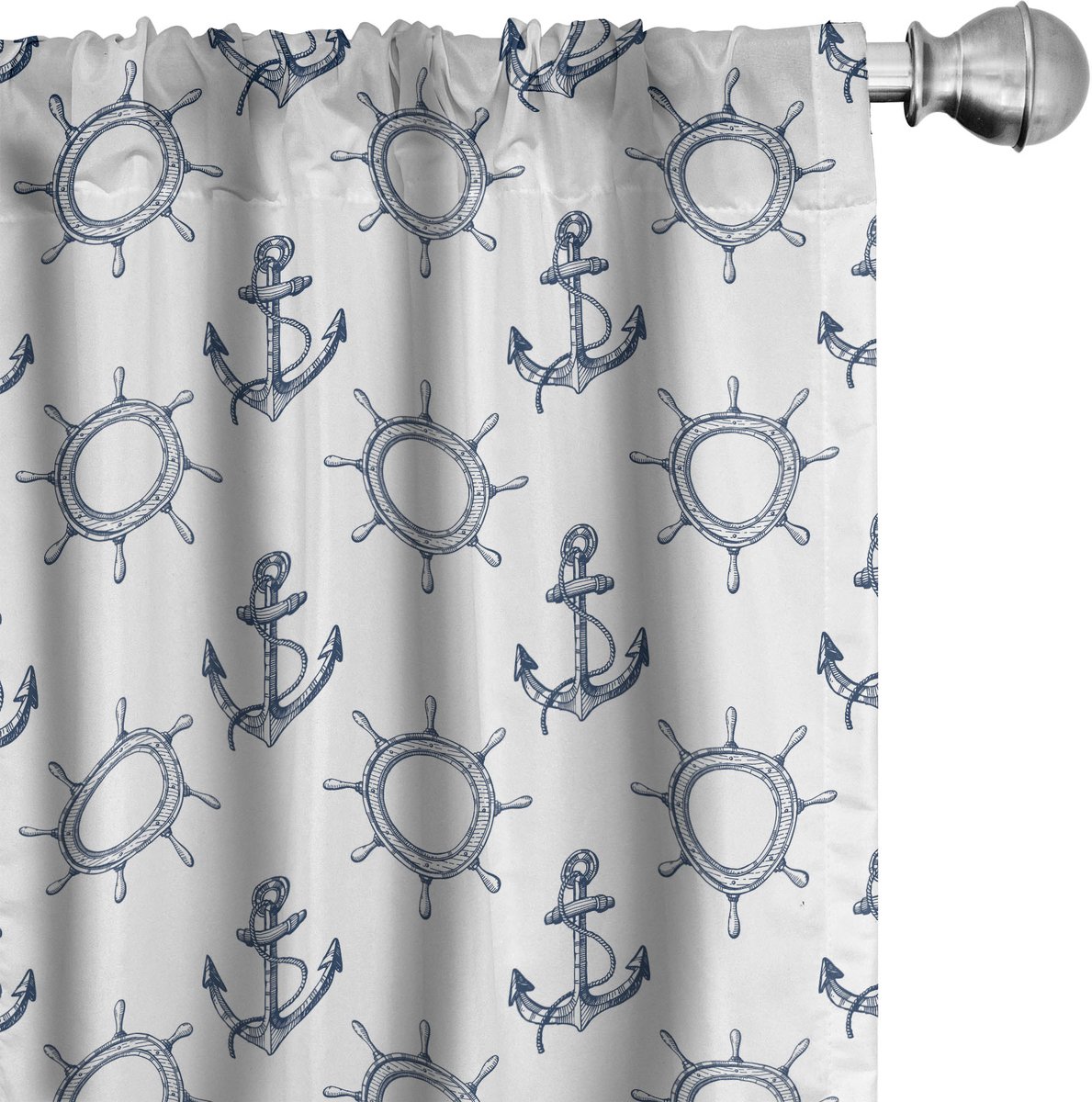ABAKUHAUS Anker Raamgordijnen, Retro maritimes Design, Lichtgewicht decoratieve 2-delige set met roedezak, 2 stuks 75 cm B x 175 cm L, Marineblauw wit
