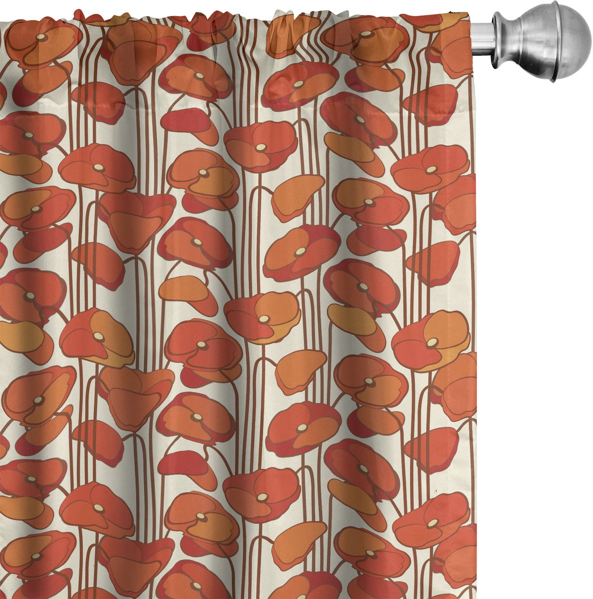 ABAKUHAUS Bloemen Raamgordijnen, Klaprozen Retro Lente, Lichtgewicht decoratieve 2-delige set met roedezak, 2 stuks 75 cm B x 175 cm L, Oranje en Ivoor