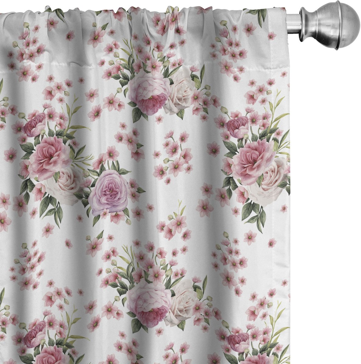 ABAKUHAUS Bloemen Raamgordijnen, Vintage Bloemen-Tuin-Kunst, Lichtgewicht decoratieve 2-delige set met roedezak, 2 stuks 75 cm B x 225 cm L, Gedroogde Roos Groen