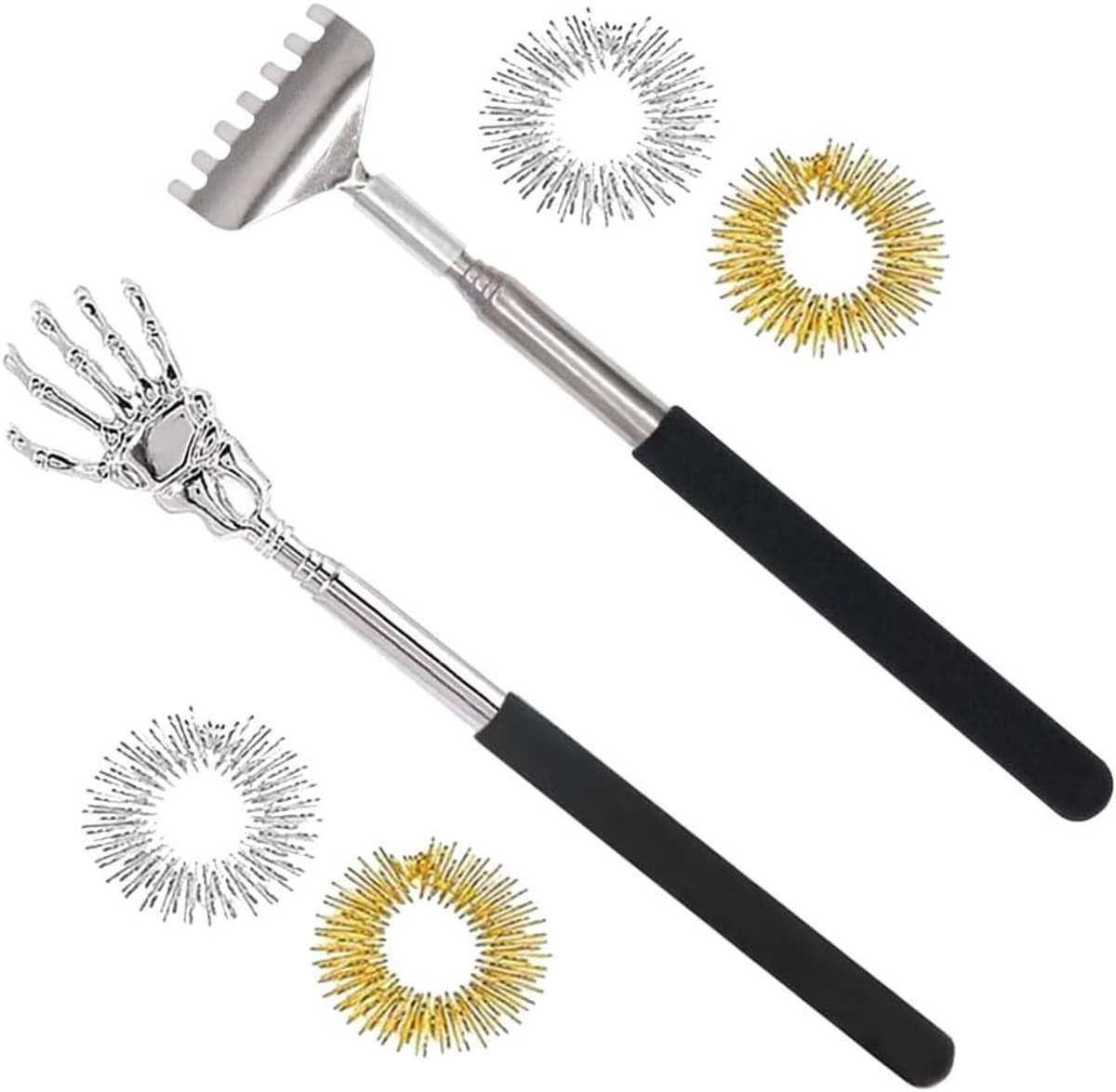 Rvs Rugkrabber Set met 4 Massage Ringen voor Vingers, Uitschuifbare Rugmassager en Handige Verzorging