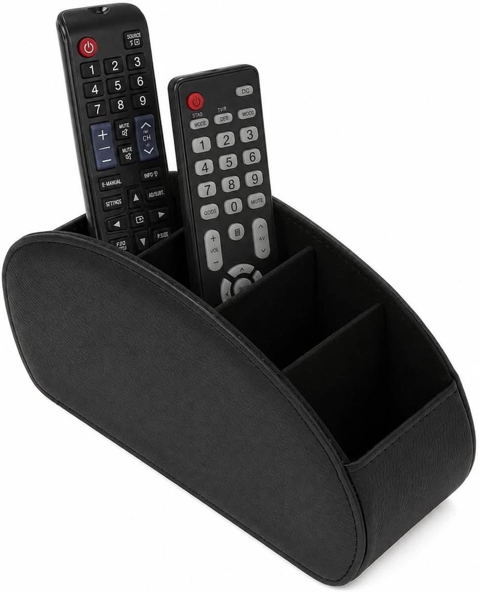 opbergdoos met 5 vakken, afstandsbedieningshouder voor tafel, tafelorganizer, controllerhouder voor tv en dvd, pennenorganizer voor kantoor en woonkamer (S, zwart)