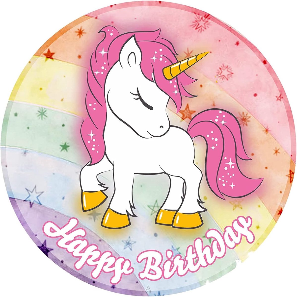 DECO Taarttopper Verjaardag - Verjaardag Decoratie Eenhoorn - Taart Topper - Taart Decoratie - Eetbare Papieren Fondant - Rond 20 cm - Taartdecoratie Eetbaar - Cake Birthday Decoration
