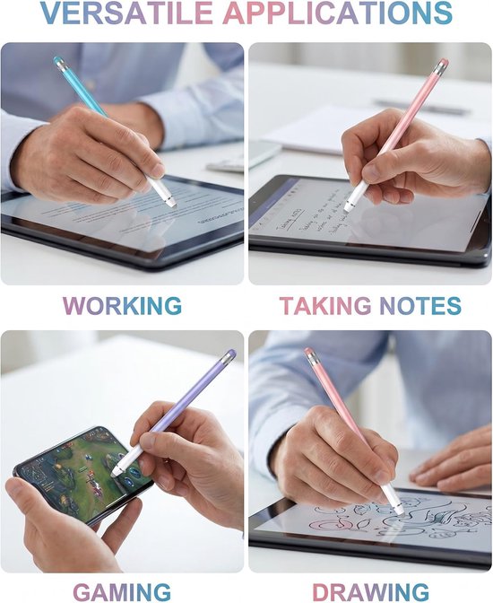 Stylus voor touchscreens met rubberen punten, 2-in-1 pen voor tablet/telefoon/besturingssysteem/besturingssysteem, universele pen en stylus voor hoge precisie — afbeelding 4