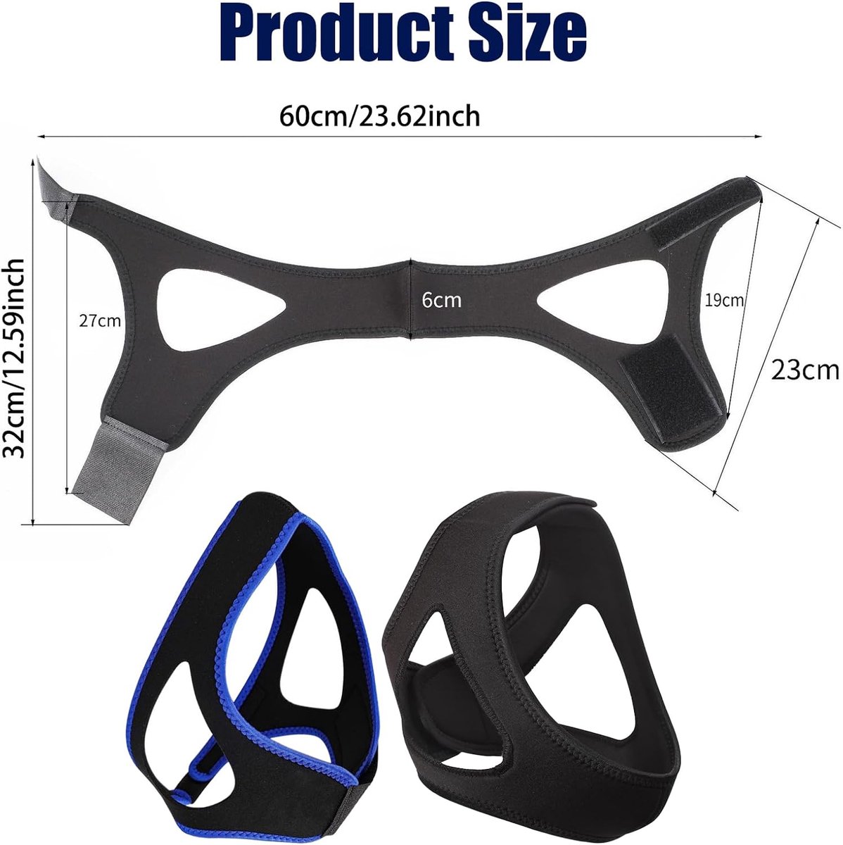 2 stuks anti-snurken kinriemen om te slapen, snurkstop, verstelbare luchtstroom kaakriem, ademend snurken imitatie-apparaat, comfortabele slaapaccessoires, voor mannen en vrouwen (zwart/blauw)
