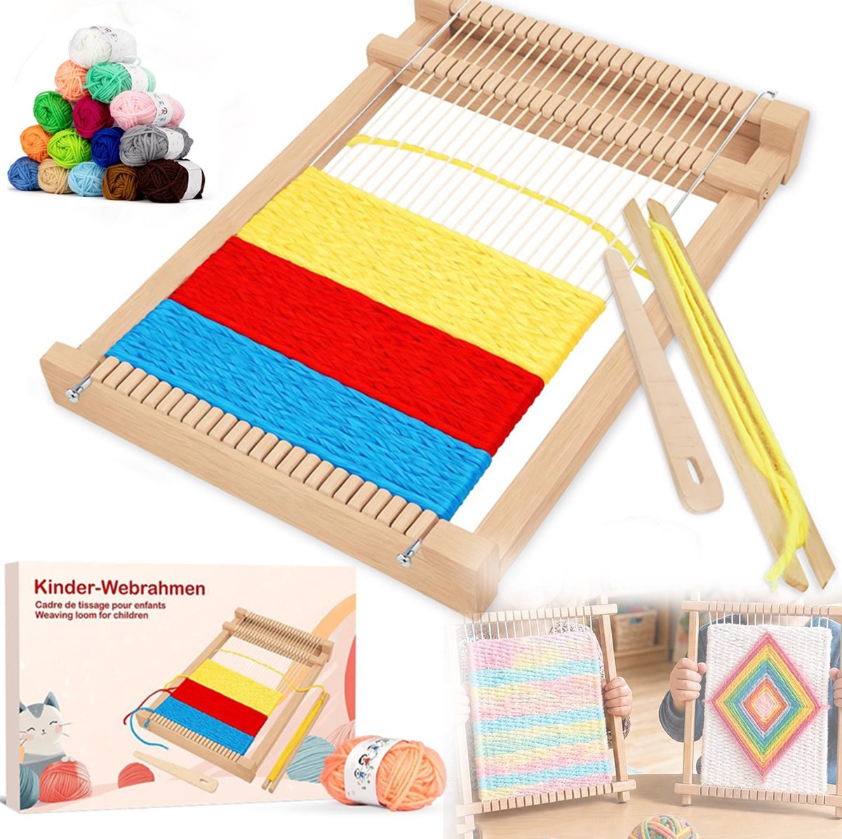 Houten Weefgetouwset Voor Kinderen, Diy Handgebreide Geweven Set, Weefset Van Hout, Knutselen Voor Kinderen