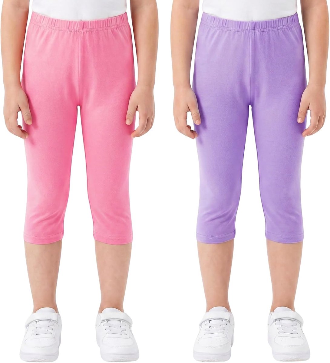 Leggings Voor Meisjes 2-Pack Katoen 3/4 Stretchbroek Effen Kleur Legging Capribroek Met Elastische Tailleband Fietsbroek Stretch Broek Vrijetijdsbroek Sport Voor Kinderen, Maat 116-158