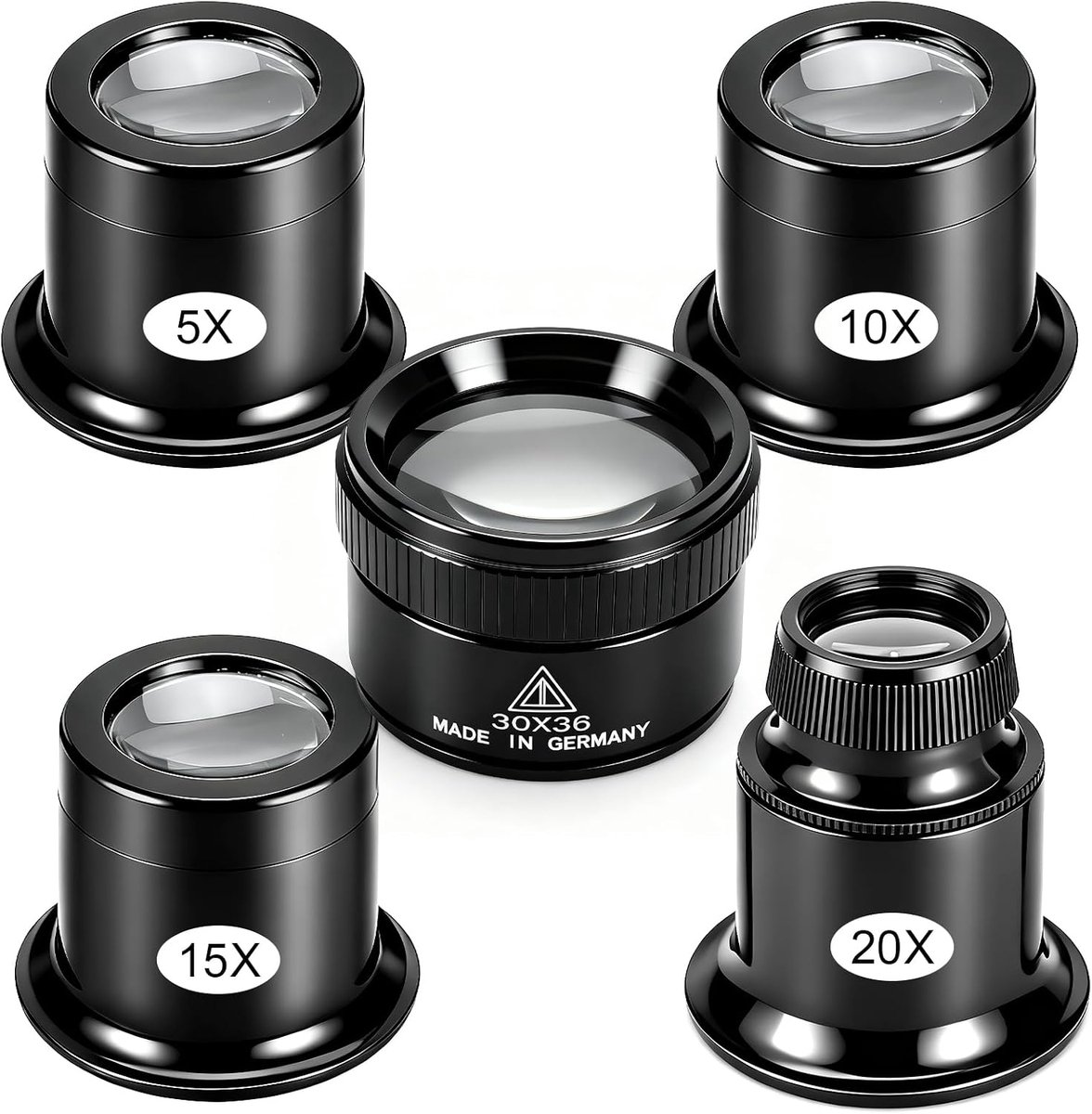 5 stuks juweliersvergrootglas, horlogemakervergrootglas, 5X 10x 15x 20x 30x oogvergrootglas monoculair, sieradenvergrootglas, draagbaar vergrotend glas, sieradenvergrootglas, voor sieraden