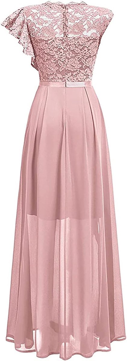 Feestjurk voor vrouwen met kant en ruches, ronde hals, sweatshirt-stijl, avondjurk, elegante partyjurk met splice-design, figuurvriendelijk en modieus voor bruiloft, gala en speciale — afbeelding 4