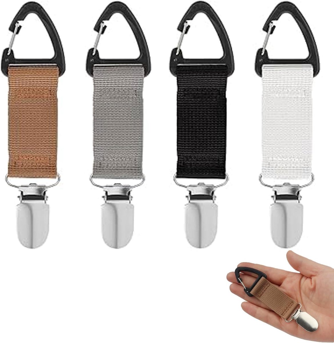 4 stuks hoed clips voor reizen, elastische hoedhouderclip, handsfree hoedclip, hoed clip voor dames en heren. Voor buitenactiviteiten, reizen en wandelingen. Gemakkelijk aan handtas