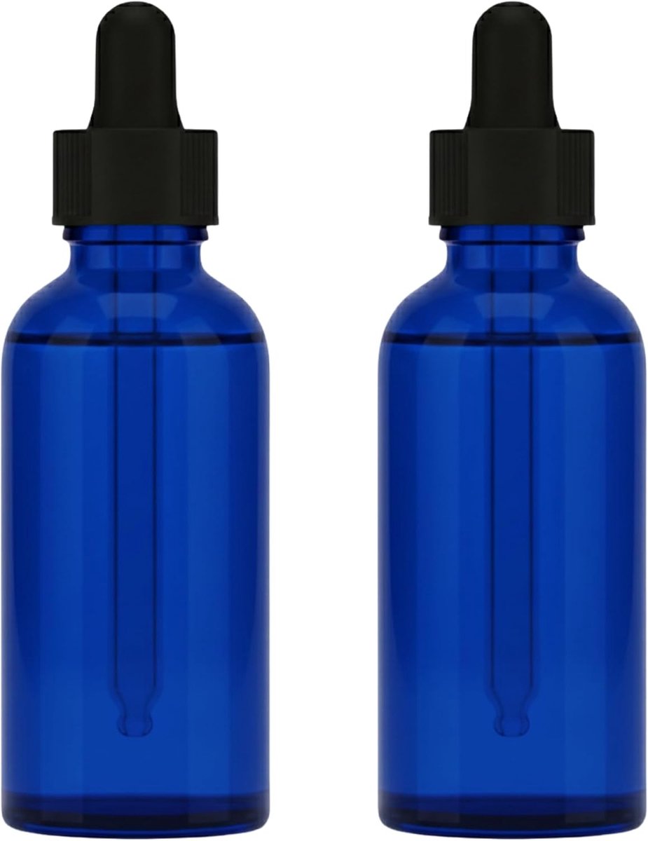 2 stuks 100 ml glazen druppelflesjes met glazen pipet, doorschijnende afwerking, voor etherische oliën, cosmetica, aromatherapie, laboratorium, blauw