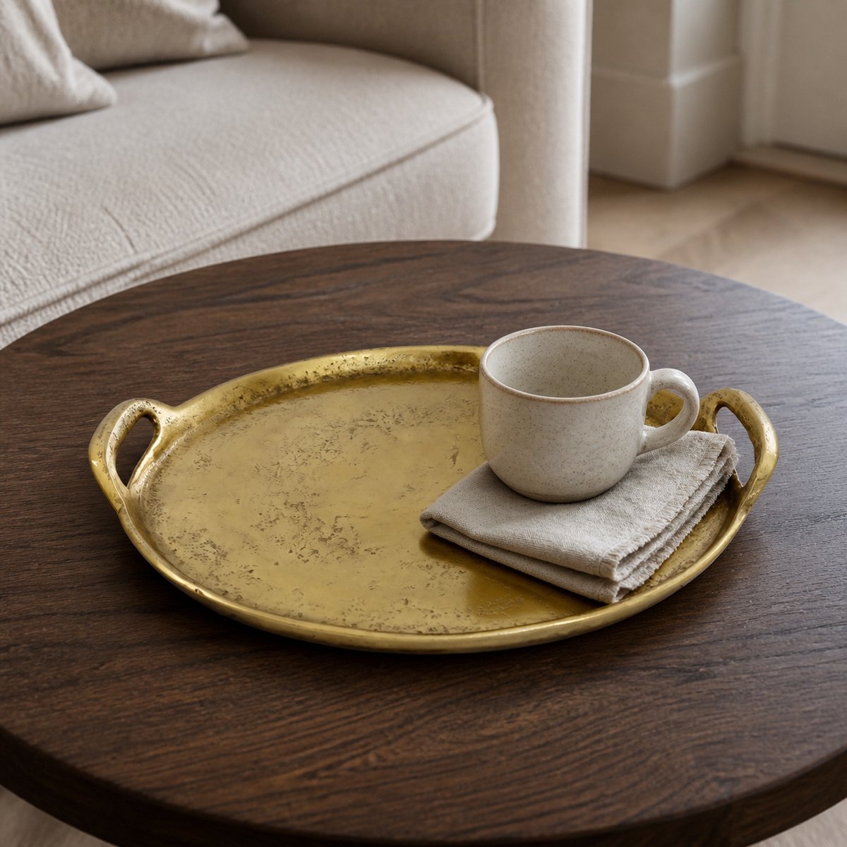 Hoppa! - Dienblad - Rond met Handgrepen - Goud - 32 x 30 x 3 (B x D x H)