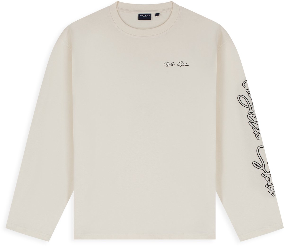 Ballin Amsterdam - Heren Loose fit T-shirts Crewneck LS - Ecru - Maat XL