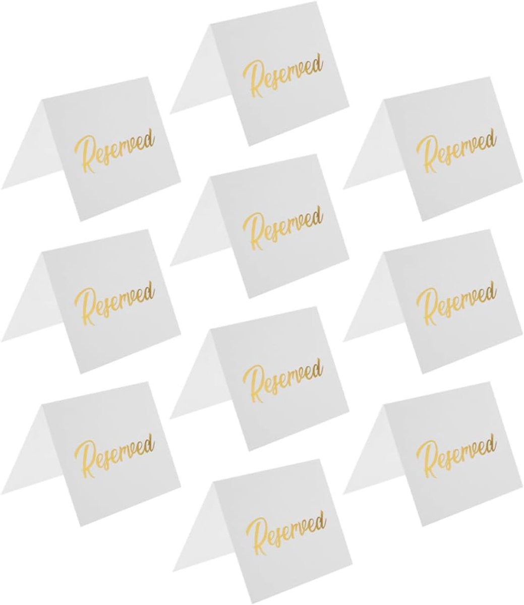 Set van 10 dubbelzijdige gereserveerde borden voor bruiloft en restaurant, van wit karton met warme vergulding, elegante plaatskaarten voor feestjes en tafelorganisatie
