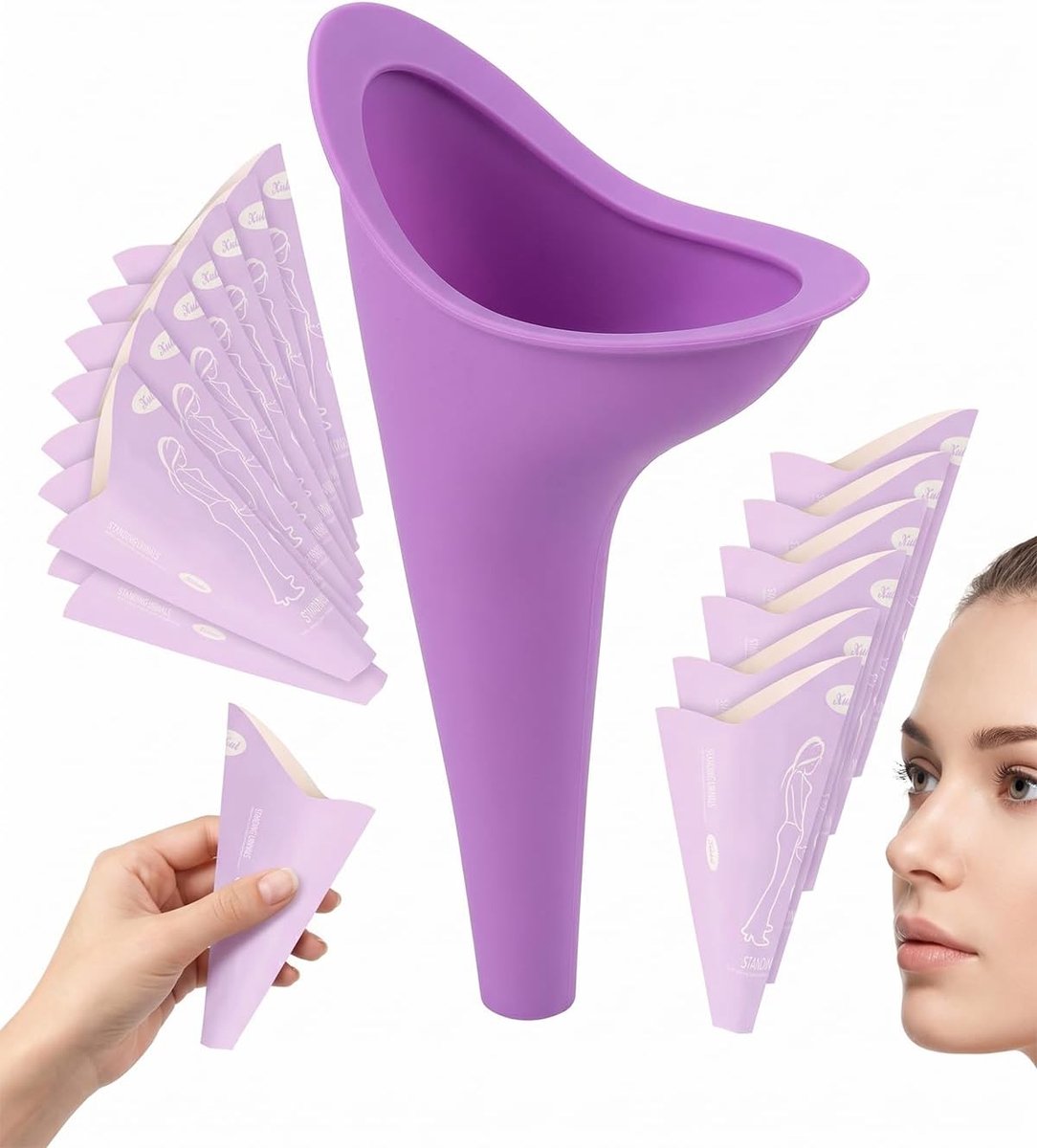 20 stuks wegwerp-urinoir voor vrouwen + 1 herbruikbare urinoletrechter staande urinetrechter voor reizen, kamperen, wandelen en auto
